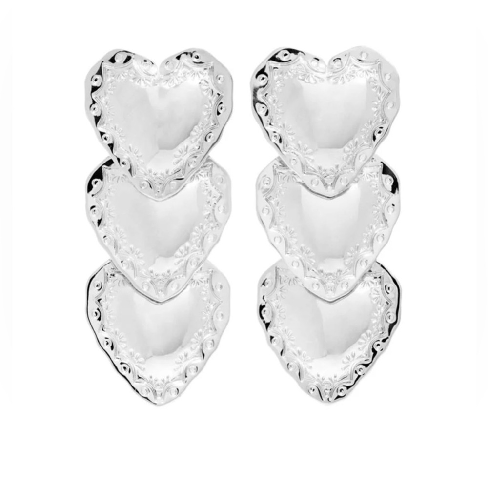 Fallon Silvertone Triple Heart Pierced Earrings